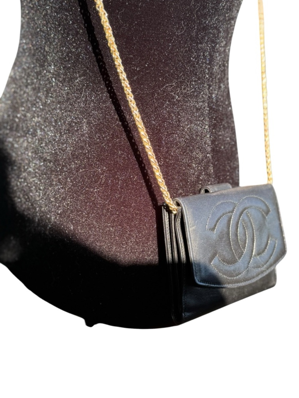 Chanel Black Small Black Wallet Includes Black Card & Box w/Unbranded Gold Chain - Picture 11 of 16